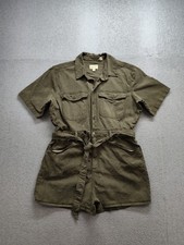 Universal Thread Women Romper 14 Green Button Pockets Collared Tie Waist Casual