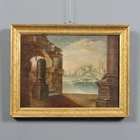 Antique Painting Archictectural Folly Oil on Canvas XVIII Century Original