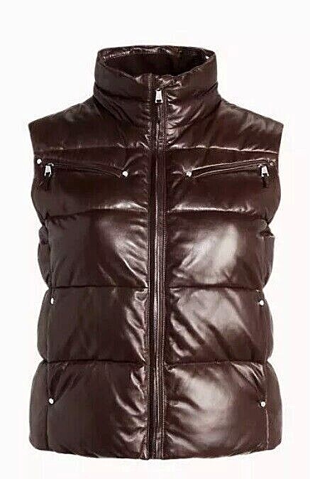 Ralph Lauren Leather Quilted Lambskin Brown Zip Vest Jacket