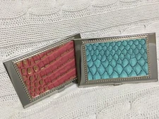 (As Is)2 Hang Stainless Steel & Synthetic Snake Skin Business Card Holders/Cases