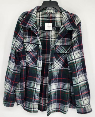 NEW Plus Size Womens Plaid Jacket Shirt Shacket Blue Plaid Front Pockets 1X NWT