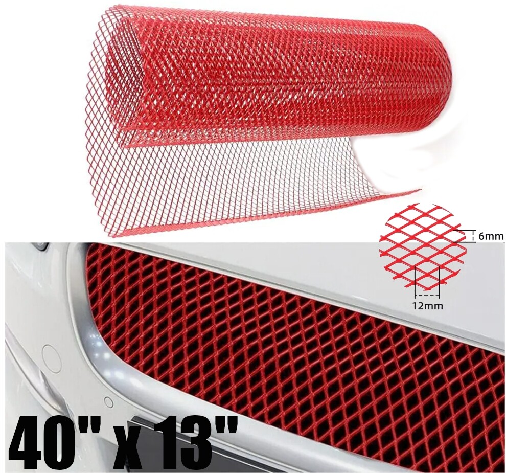 Car Grille Mesh 40x13 Inch Auto Grille Net 6x12mm Red Diamond Shape Aluminum USA