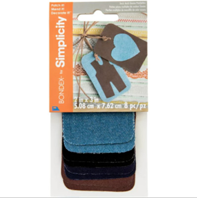 BONDEX by Simplicity Dark Blue Denim 2'' x 3'' Iron-On Patches, 8 Pieces