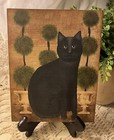 Prim Black Cat, Topiaries,  Folk Art, Primitive, Handcrafted Plaque / Sign