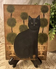 Prim Black Cat, Topiaries,  Folk Art, Primitive, Handcrafted Plaque / Sign