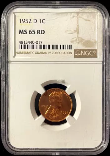 1952-D CHOICE GEM LINCOLN CENT NGC MS65RD UNCIRCULATED-(9c)