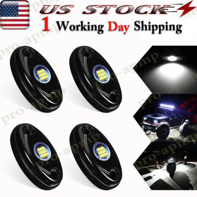 4x LED Rock Lights Pure White Underbody Trail Rig Glow Lamp for Truck Offroad