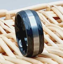 Chiseled Design Proposal Anniversary Band Men's Black Tungsten Wedding Ring