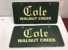 VINTAGE PAIR Bob COLE WALNUT.CREEK CAR DEALER License Plate Plastic Inserts