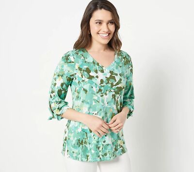 Susan Graver Weekend Cool Touch 3/4 Shirt Green Mint XS New