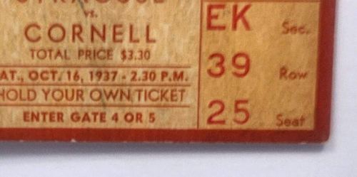 1937 Syracuse University vs Cornell Football Game Unused Full Ticket - Picture 5 of 12