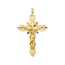 14K Yellow Gold Crucifix Cross Religious Charm Pendant For Necklace or Chain
