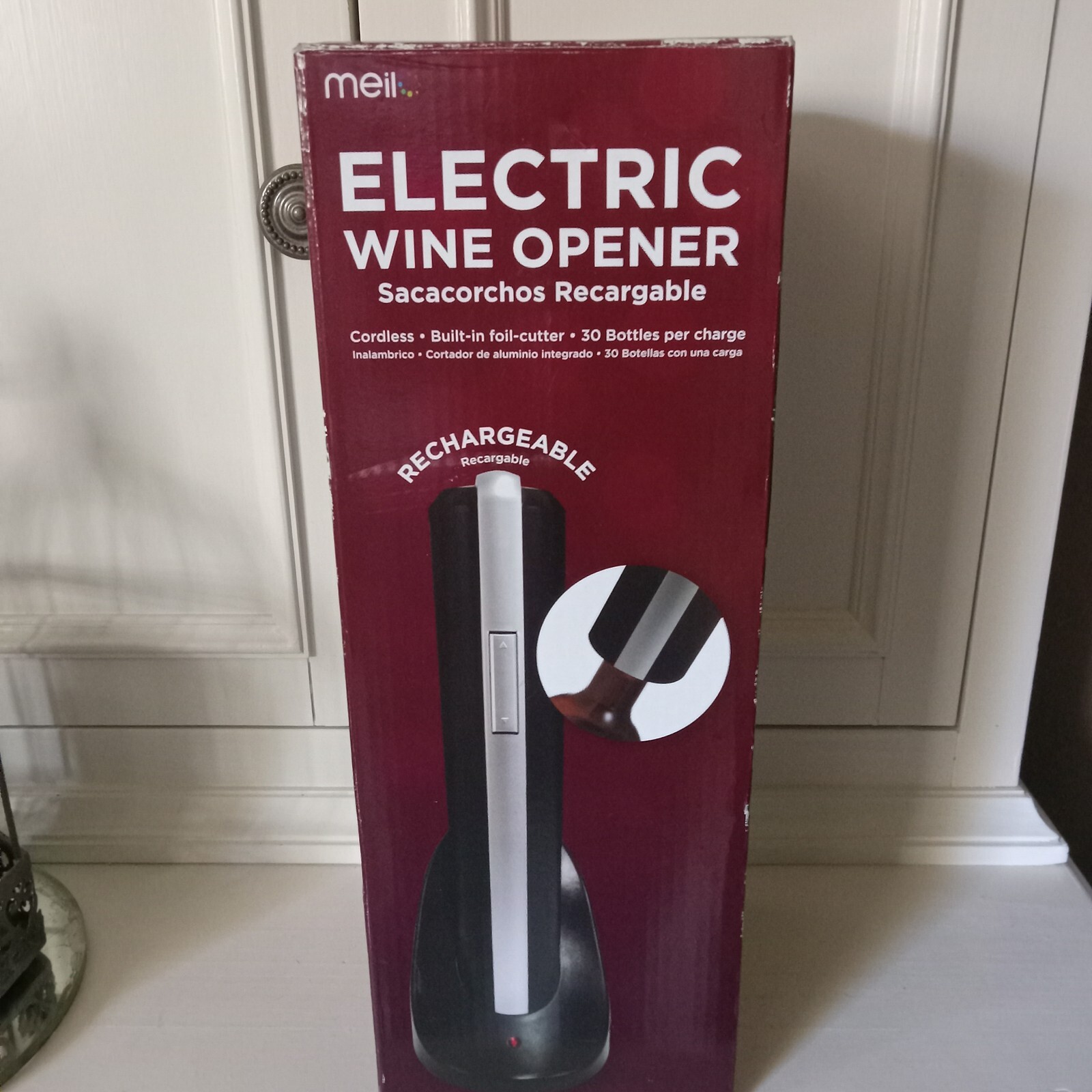 Meilo Cordless Rechargeable Electric Wine Bottle Opener with Foil Cutter – Brand New in Box
