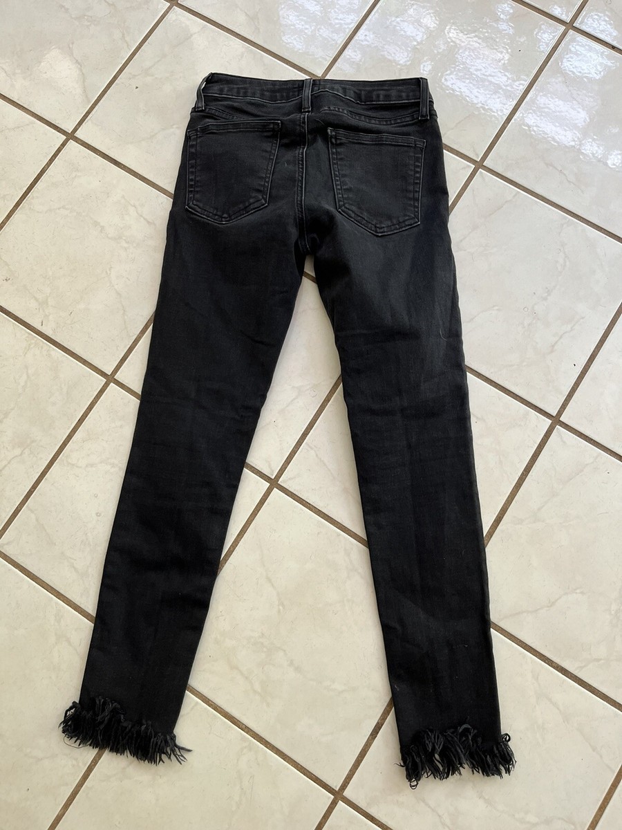 JUST BLACK NEW! Black High Rise Stretch Jeans w/ Raw Frayed Hem Sz