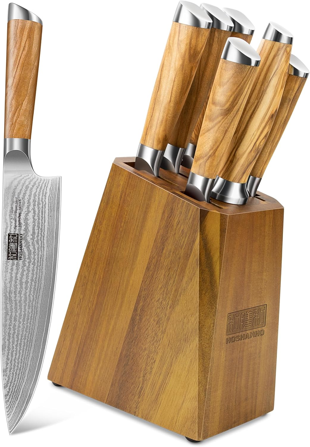 Knife Set with Block 7-Piece, Professional 67-Layer Damascus Super Steel Kitchen-image