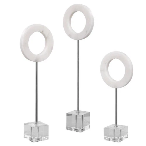 Uttermost Coin Toss Marble Crystal and Iron Rings in White (Set of 3) - Picture 2 of 5