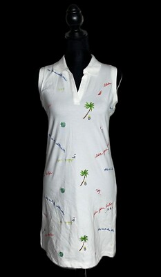 Nautica Womens XS White Cotton Stretch Embroidered Sleeveless Polo Casual  Dress | eBay