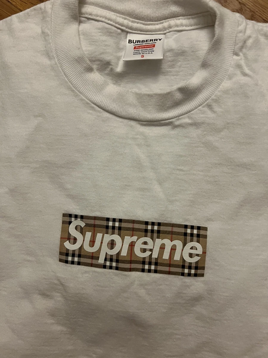 Supreme Burberry Box Logo Tee White Size Small