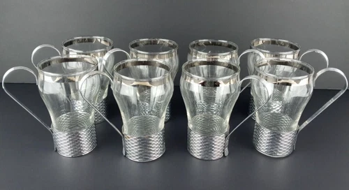 Vintage Federal Glass tumblers silver Colored handle MCM Modern Mid Century 8 oz