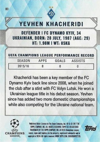 2016-17 Topps UEFA Champions League Showcase FC Dynamo Kyiv Base Common Cards - Picture 24 of 24