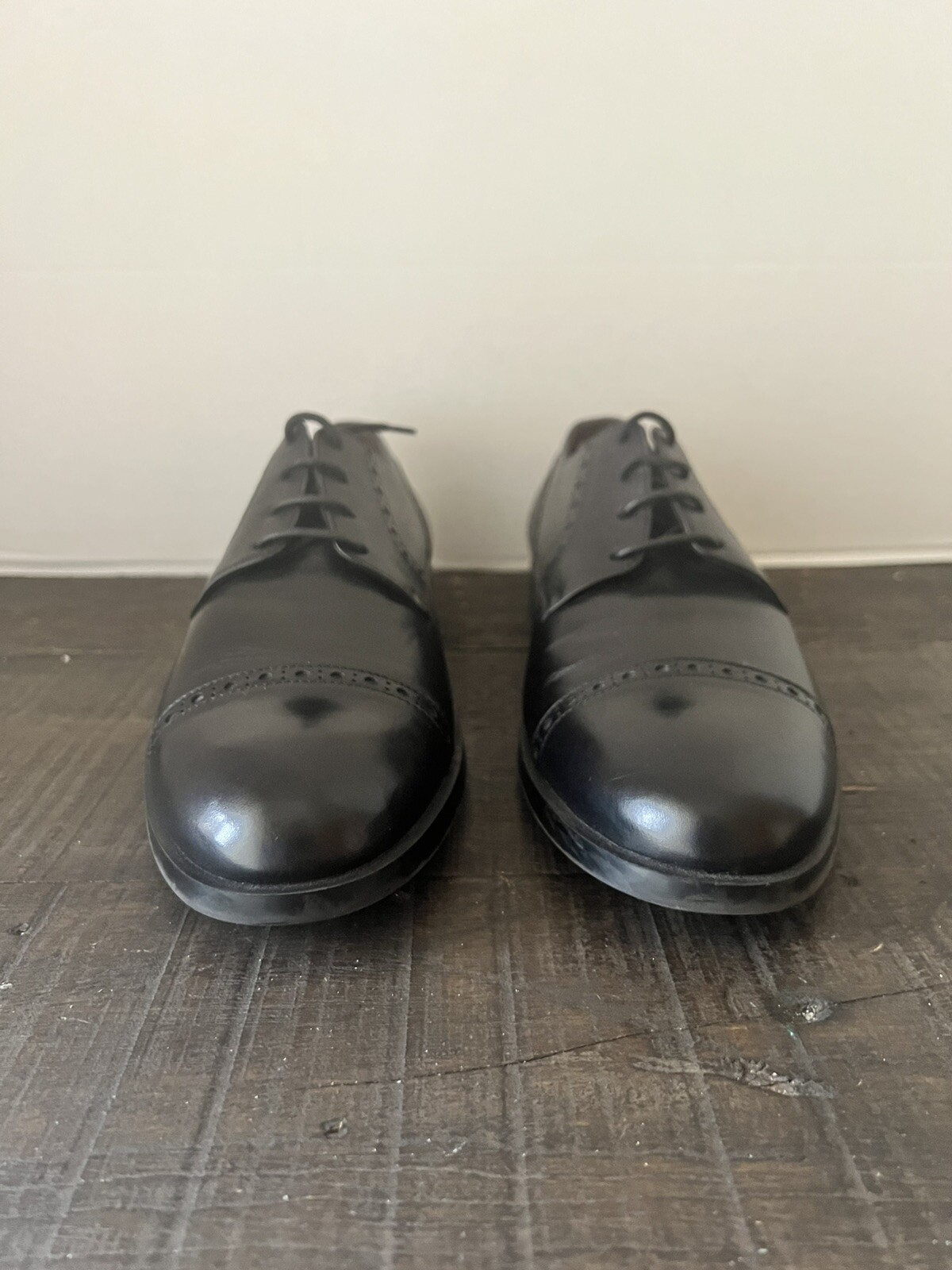Ermenegildo Zegna Black Leather 4-Eye Lace Up Cap Toe Oxfords Men’s Size 9.5 image 3