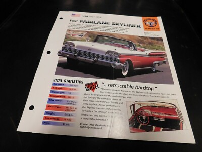 1957-1959 Ford Fairlane Skyliner Spec Sheet Brochure Photo Poster 1958