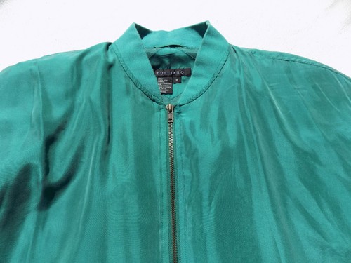 Vtg Retro Tulliano Silk Emerald Green Black Sleeves Bomber Jacket Sz M Retro EUC - 第 2/14 張圖片
