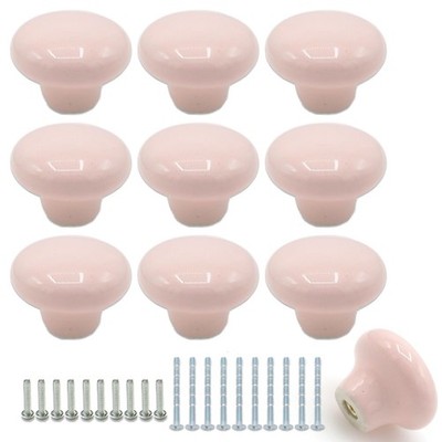 Joyangy 10Pack Ceramic Cabinet Knobs, 1.26Inch/32mm Pink Round 10 Pack, 