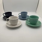 Vinatge Fiesta Ware Set of 4 Ceramic Teacups and Saucers Assorted Colors