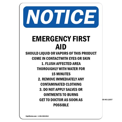 Emergency First Aid Should Liquid OSHA Notice Sign Metal Plastic Decal