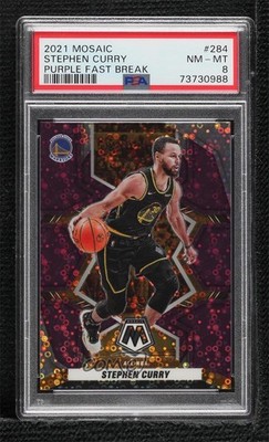 2021 Panini Mosaic All-NBA Fast Break Purple Prizm 43/50 Stephen Curry PSA 8 7y2