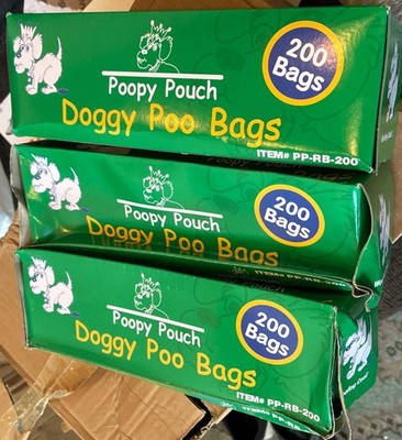 (3 Pack) Poopy Pouch PP-RB-200 Doggy Poo Bags 8  X 13 , 200 Bags each, 600 total