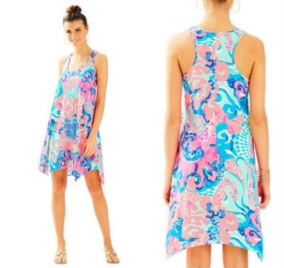 Lilly Pulitzer Melle Trapeze Dress Coral Reef I m So Jelly Women's Size Medium