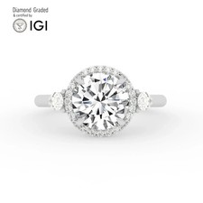 Round Diamond Trilogy Ring 18k White Gold Labgrown 3.50 Ct Solitaire