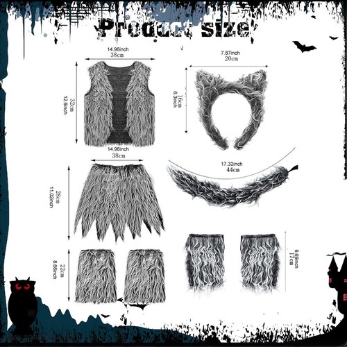 Costume loup pour enfants, couvre-chef, accessoires déguisement pour spectacle, - Picture 6 of 7