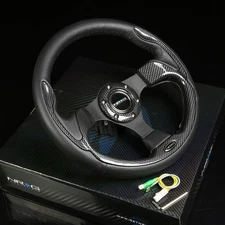 NRG 320MM 6HOLE PILOTA STEERING WHEEL BLACK LEATHER CARBON FIBER PATTERN INSERTS