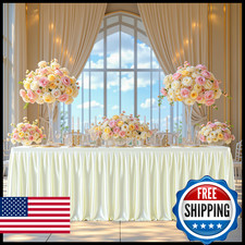 8FT Ivory Satin Tablecloths for Rectangle Tables - Shiny Spandex Party Table Cov