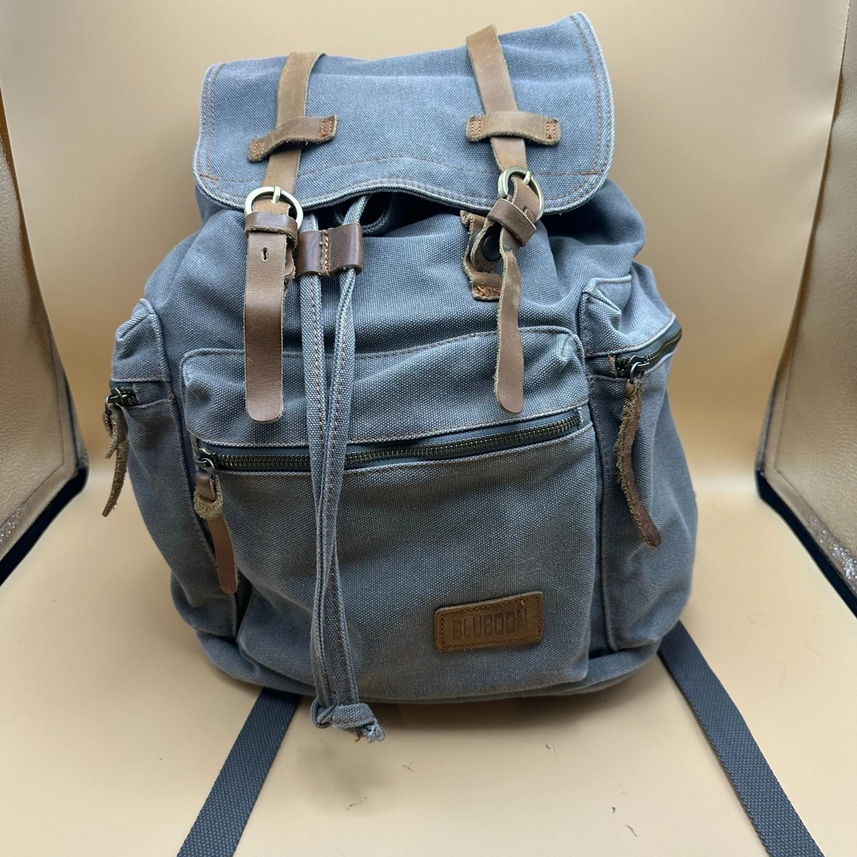 canvas leather backpack online india Buy Small Canvas Leather Backpack With Two Exterior Pockets Online in India
