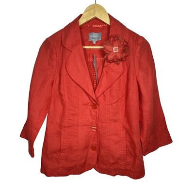 Marks & Spencer Per Una Pure Linen Jacket Womens 8 Orange Brooch Wedding BNWT