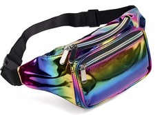 Rainbow Fanny Pack for Women Girls 80s Holographic Rave 12x5x3.5,