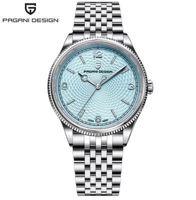 PAGANI DESIGN 40mm Mens Watch Detailed Ripple Dial Sapphire Crystal NEW Ice Blue