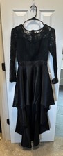 Black Lace Hi-Low Dress Women’s M Long Sleeve Sheer Round Neck Floral Zip