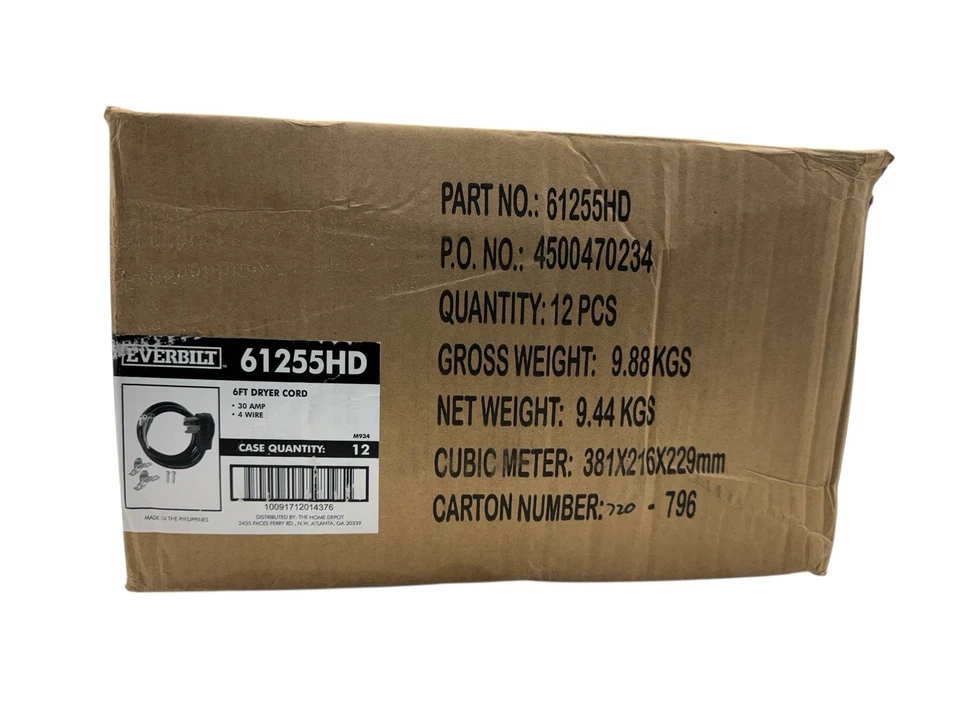 Everbilt 6 Ft Dryer Cord Range Cord 4 Prong 61255HD 12 Pack New - Image 2 of 4