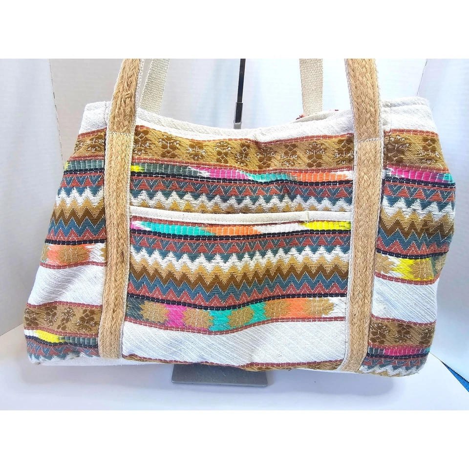 Bolso de Mano Tribal Bohemio Bolso de Hombro Bordado Flecos Borla Foto 3 de 4