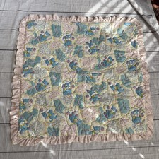 Vintage handmade quilt blanket animals pink blue yellow ruffle edge