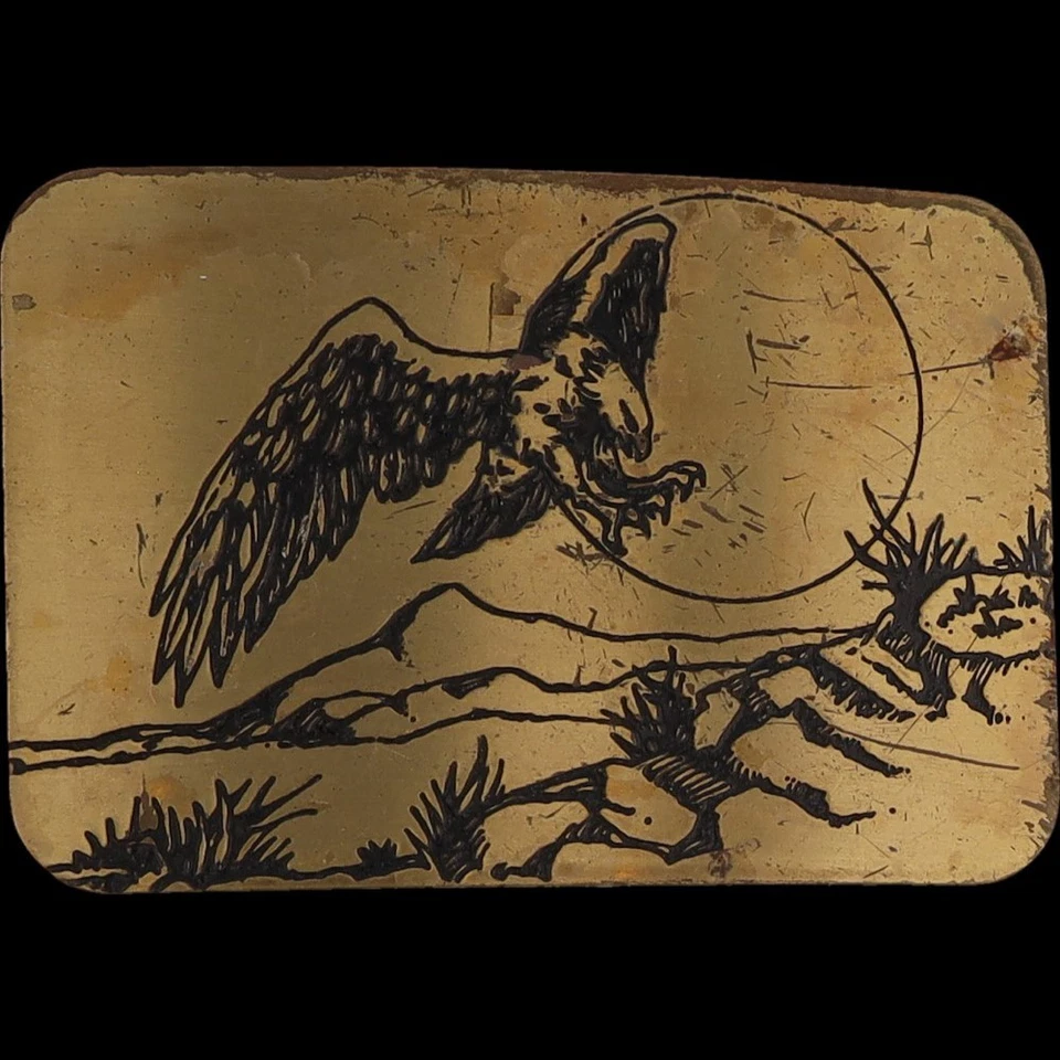 Hebilla de cinturón vintage de latón American Bald Eagle Flying Soar Bird Prey Sun años 80 Foto 3 de 4