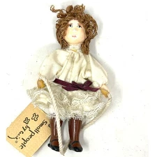 Vintage Small People By Cecily Girl Doll in Dress with Jump Rope 1981 Signed 4"