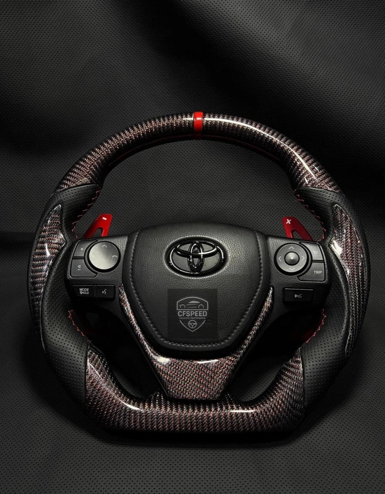 Volante deportivo inferior plano de fibra de carbono real Toyota Corolla 2014-2022 Foto 2 de 4