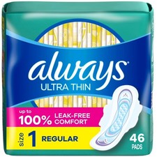 Ultra Thin Pads with Wings for Women Size 1 Regular 46 Count Unscented