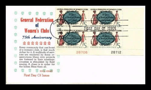 DR JIM STAMPS US COVER WOMENS CLUBS FDC SCOTT 1316 PLATE BLOCK KHOL KRAFT